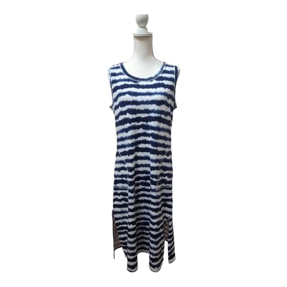 T By Talbots Midi Dress - Wavy Tie-Dye Blue and White, size Medium - Picture 3 of 11